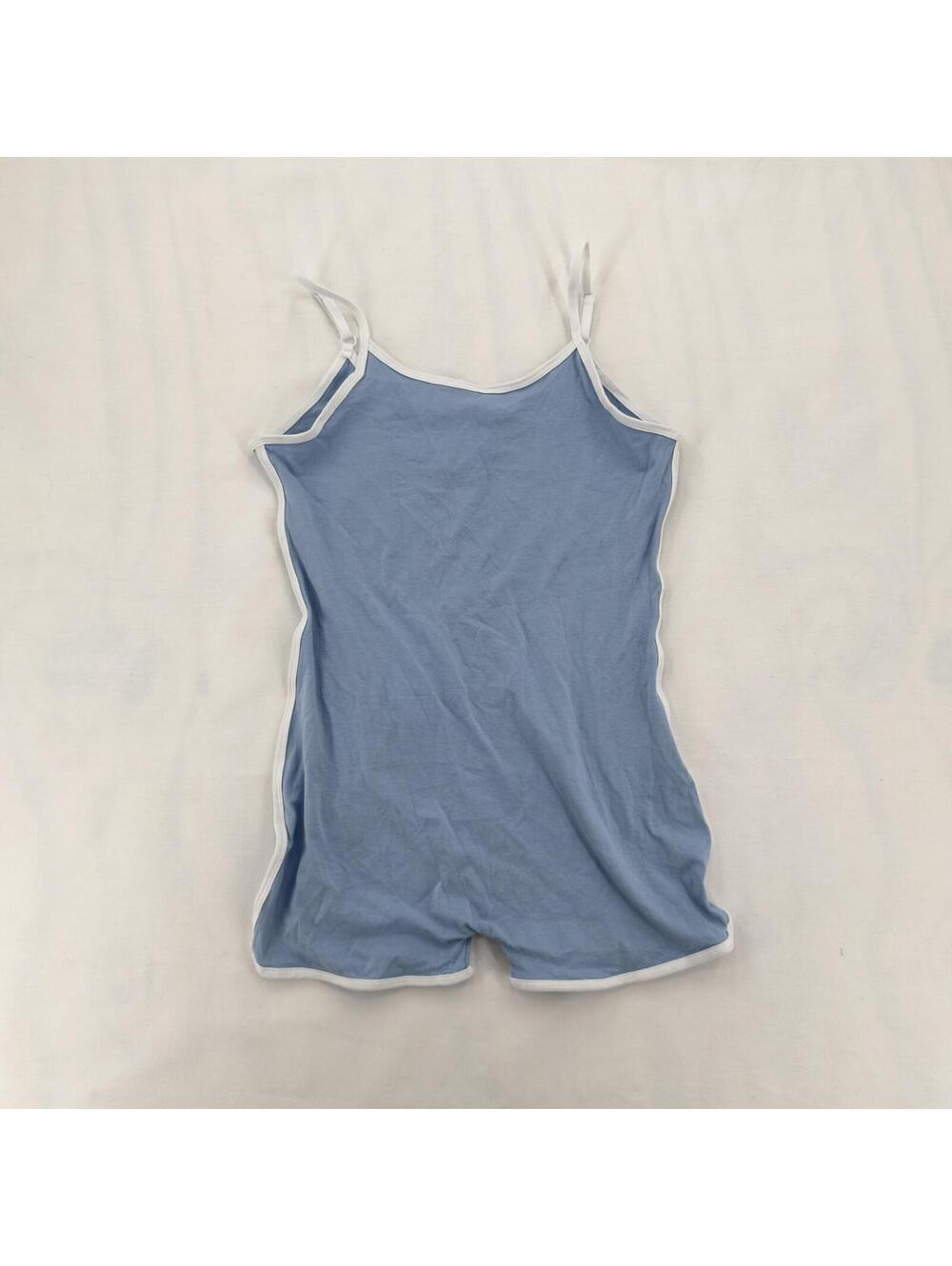 Vintage JNK Baby Blue Cami Romper Bodycon Jumpsuit Contrast Trim Large Y2K